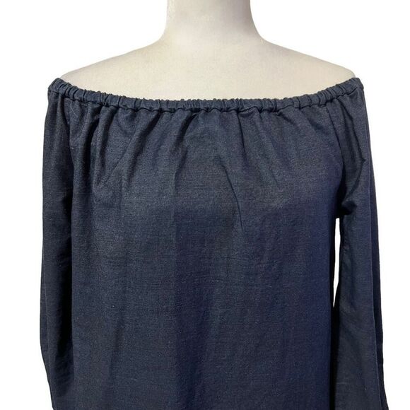 Rag & Bone Chambray Denim Off-Shoulder Mini-Dress Small Dark Blue - Picture 3 of 14